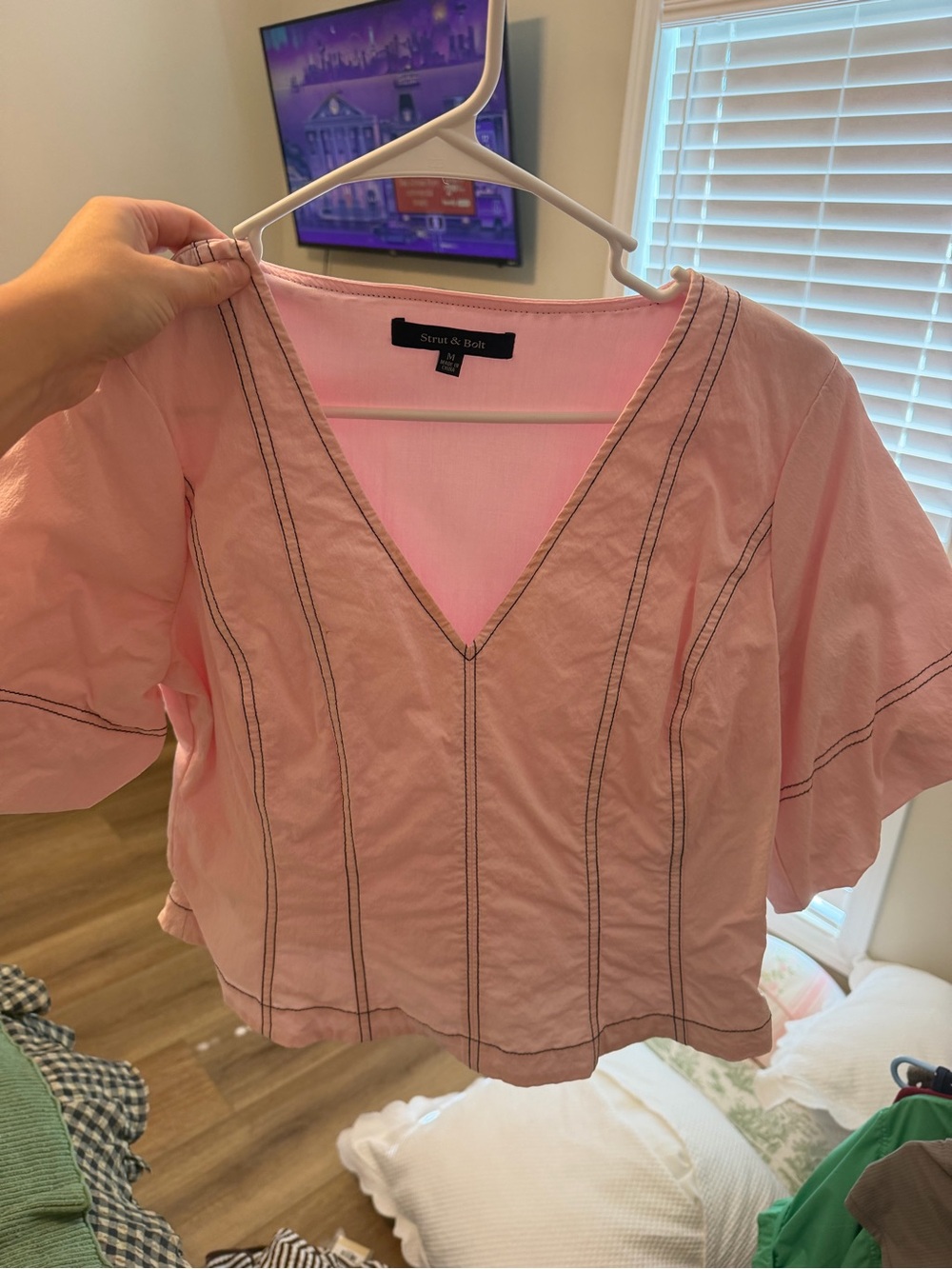 Pink V-Neck Short Sleeve Top